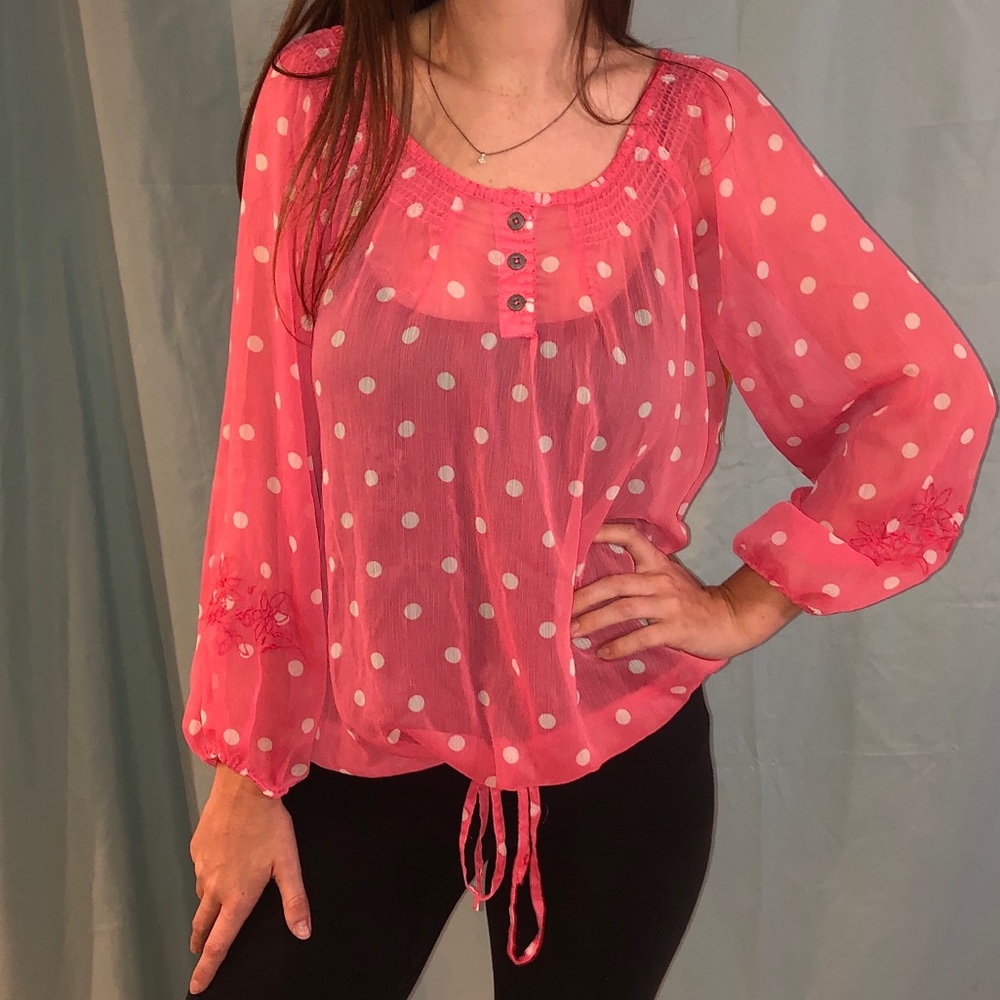 women's pink & white polkadot blouse